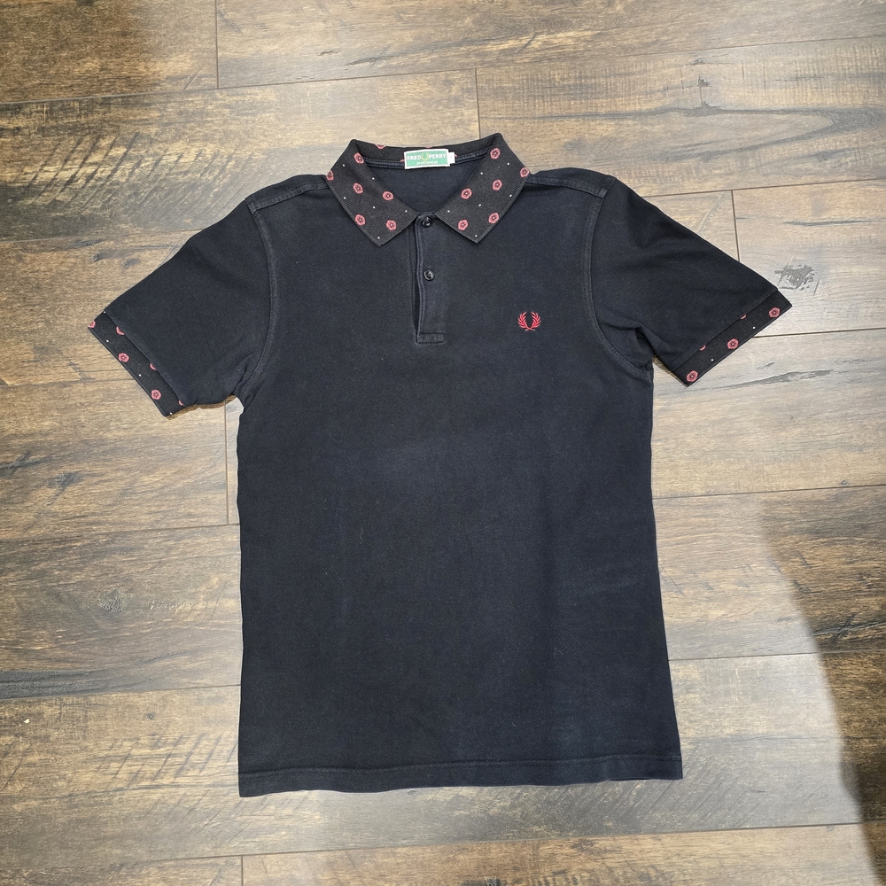 Vintage Fred Perry Black Polo with Red Rose Details